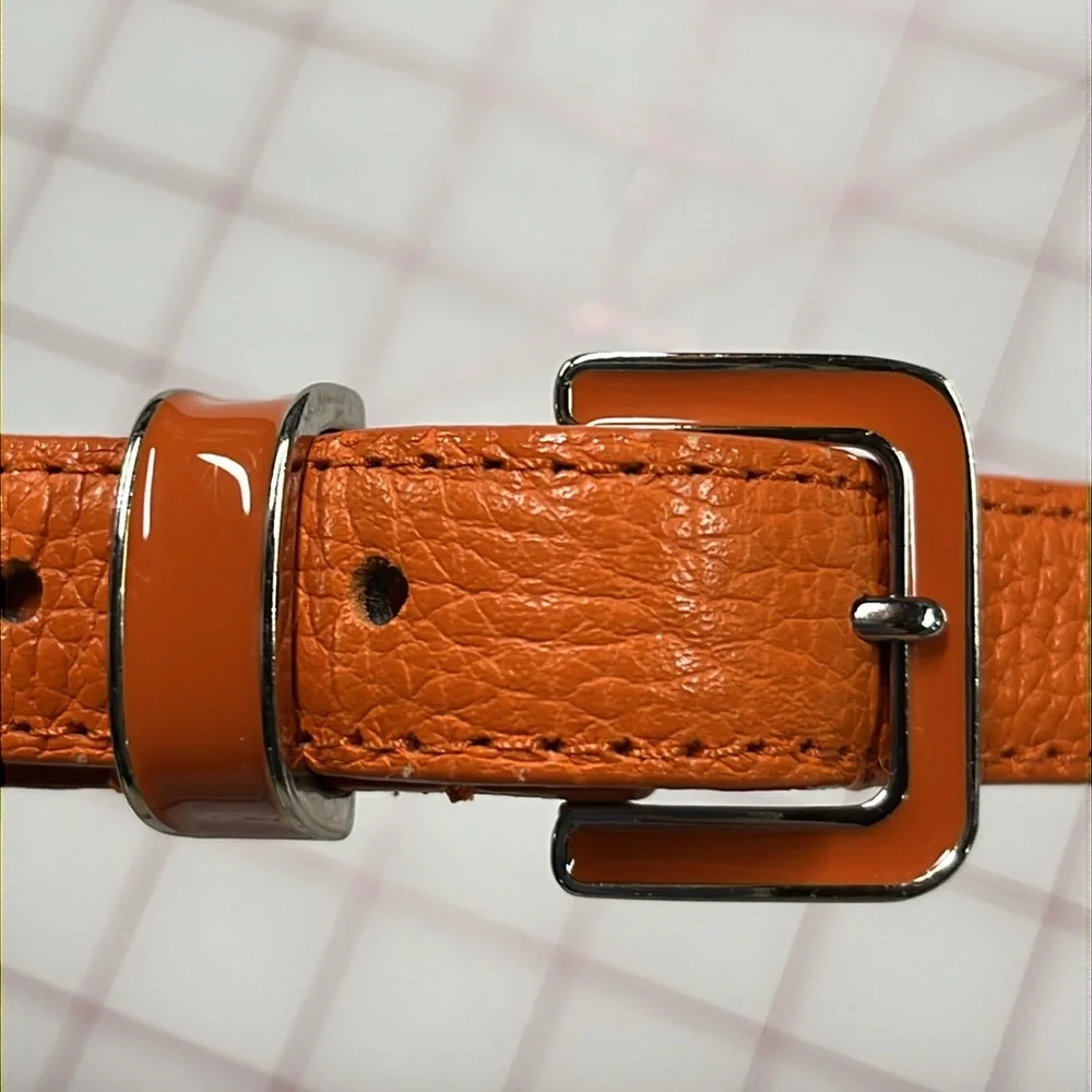 TALBOTS Career/Resort Leather Enamel Buckle Orange Preppy Textured Belt SZ M 41
